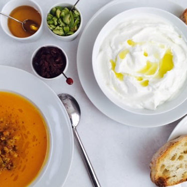 Image of Instant Pot Butternut Soup with Whipped Feta Toast Points & Savory Garnishes