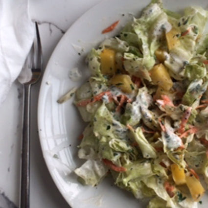 Iceberg Salad with Shredded Carrots and Heirloom Tomato with Authentic Ranch Dressing