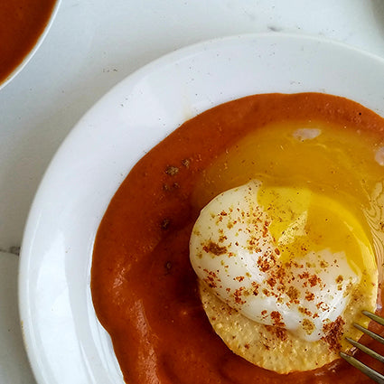 Creamy Corn Cakes with Sous Vide Eggs and Mexican Ranchera Sauce