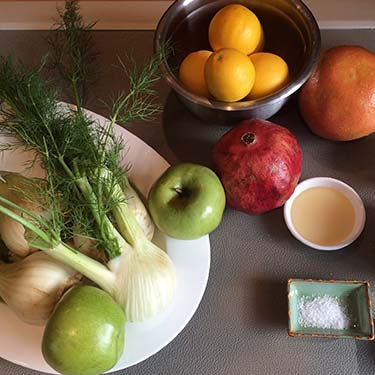 Image of Ingredients for Shaved Fennel and Green Apple Salad with Meyer Lemon Cream and Toasted Pistachios