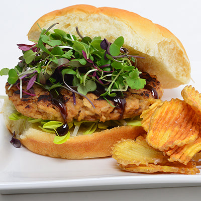 Image of Asian Chicken and Rice Burgers with DYP Chips