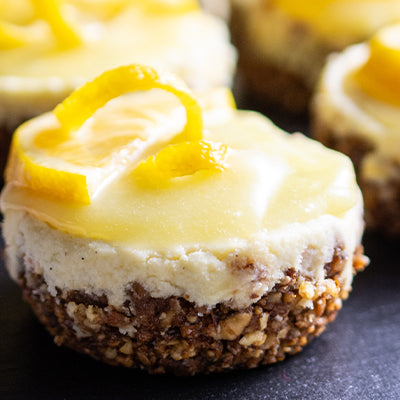 Image of Lemon-Tart Cherry Mini Cheesecakes with Lemon Curd
