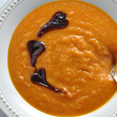 Image of Roasted Butternut Squash & Apple Soup with Kickin' Strawberry Sauce