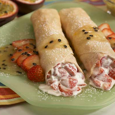 Image of Strawberry Crepes with Passion Fruit Sauce