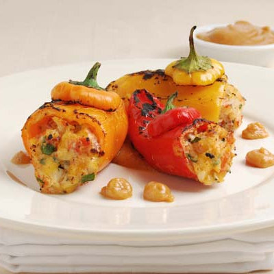 Image of Stuffed Roasted Veggie Sweet Peppers with Chipotle Red Bell Pepper Sauce
