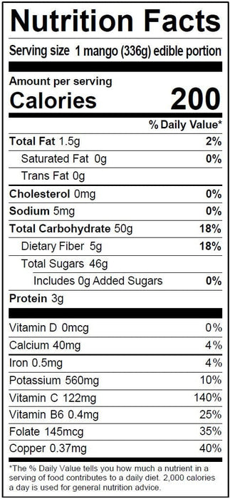 Image of  3 count (4 Pounds total) Keitt Mangos Nutrition Facts Panel