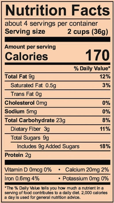Image of  3 packages (5 Ounces each) Cupid’s Kettle Corn Nutrition Facts Panel