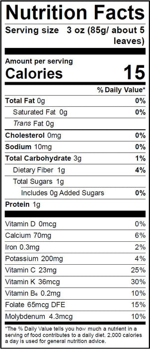 Image of  Napa Cabbage Nutrition Facts Panel