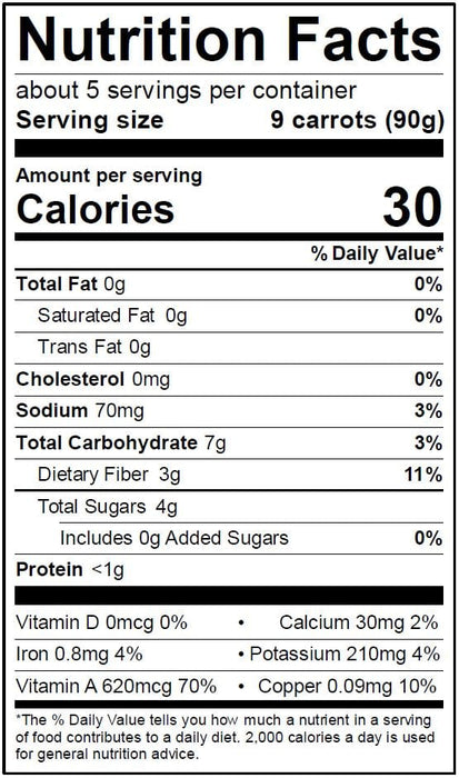 Image of  Organic Cut Sweet Baby Carrots Nutrition Facts Panel