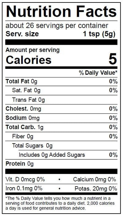 Image of Chopped Garlic 4.5 OZ Nutrition Facts Panel