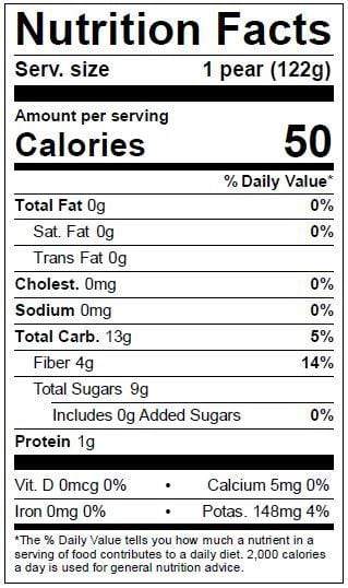 Image of  Asian Pear Nutrition Facts Panel