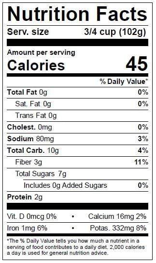 Image of  Baby Red Beets Nutrition Facts Panel