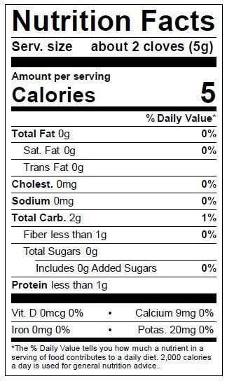 Image of  Black Garlic Nutrition Facts Panel