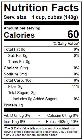 Image of  Butterkin Squash Nutrition Facts Panel