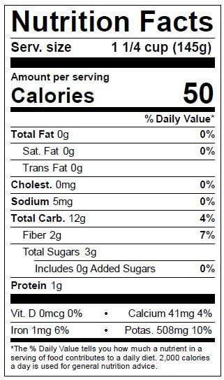 Image of  Calabaza Squash Nutrition Facts Panel