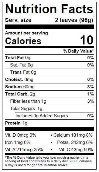 Image of  Chard Nutrition Facts Panel