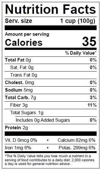 Image of  Chinese Okra Nutrition Facts Panel