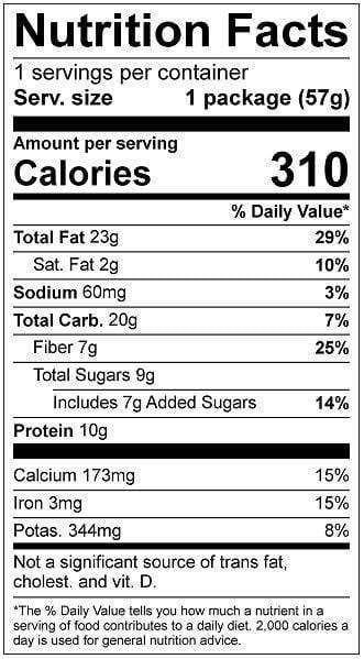 Image of  Clean Snax<sup>®</sup> Case - Almond (2 oz. package) Nutrition Facts Panel
