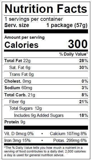 Image of  Clean Snax<sup>®</sup> Case - Coconut (2 oz. packages) Nutrition Facts Panel