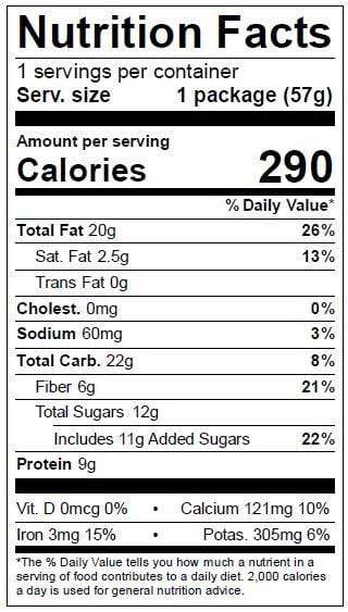 Image of  Clean Snax<sup>®</sup> Case - Cranberry (2 oz. packages) Nutrition Facts Panel