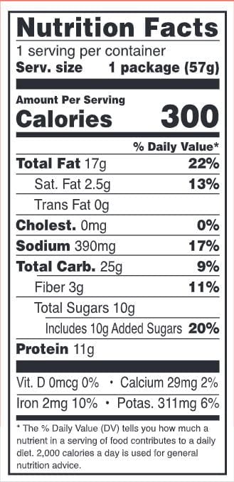 Image of  Clean Snax<sup>®</sup> - Chile Lime (2 oz. package) Nutrition Facts Panel