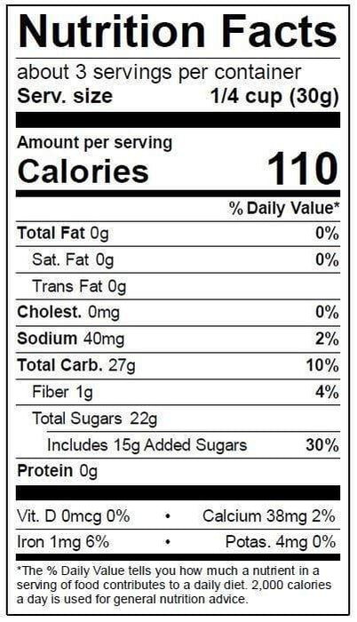 Image of  Crystallized Ginger Nutrition Facts Panel