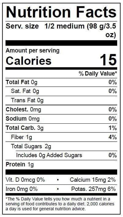 Image of  Cucuzza Squash Nutrition Facts Panel
