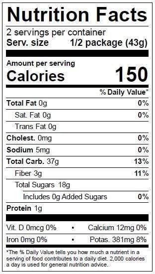 Image of  Dried Mango Slices Nutrition Facts Panel
