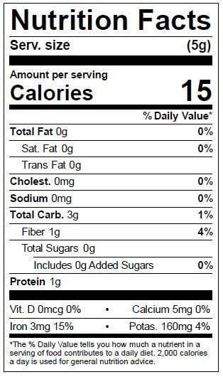 Image of  Dried Paddy Straw Mushrooms Nutrition Facts Panel