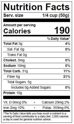 Image of  Fresh Garbanzo Beans (Chickpeas) Nutrition Facts Panel