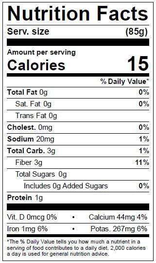 Image of  Frisee Nutrition Facts Panel