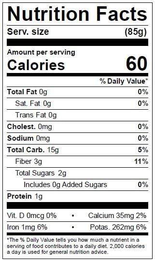 Image of  Gobo Root Nutrition Facts Panel