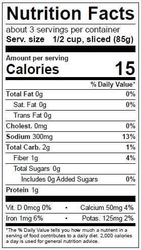 Image of  Hearts of Palm Nutrition Facts Panel