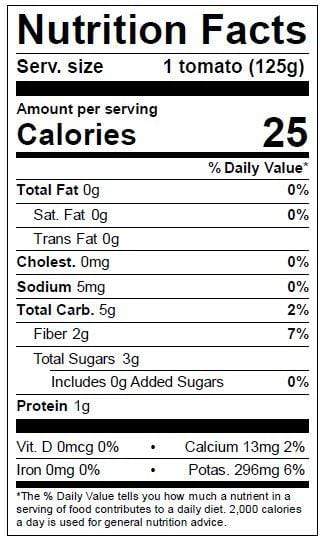 Image of  Hot House Red Cluster Tomatoes Nutrition Facts Panel