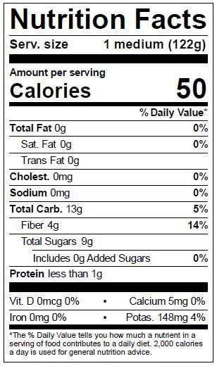 Image of  Japanese 20th Century Pears Nutrition Facts Panel