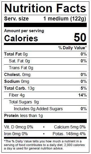 Image of  Korean Pears Nutrition Facts Panel