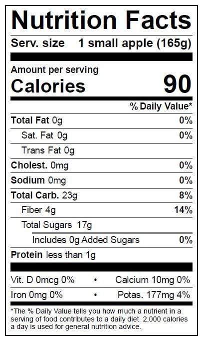 Image of  Lady Apples Nutrition Facts Panel