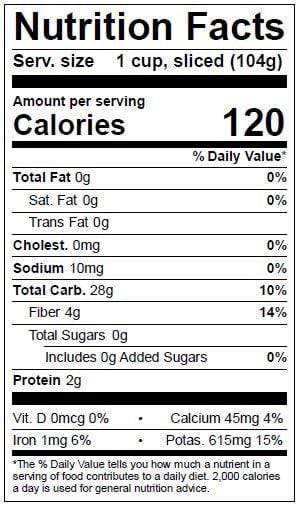 Image of  Malanga Nutrition Facts Panel