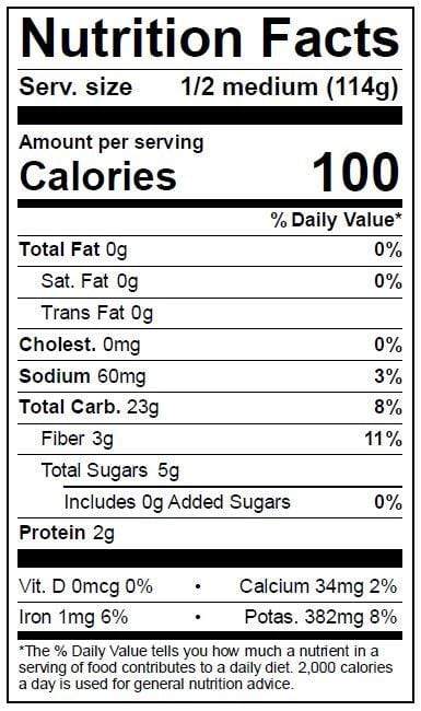Image of  Micro Baker Yams / Sweet Potatoes Nutrition Facts Panel