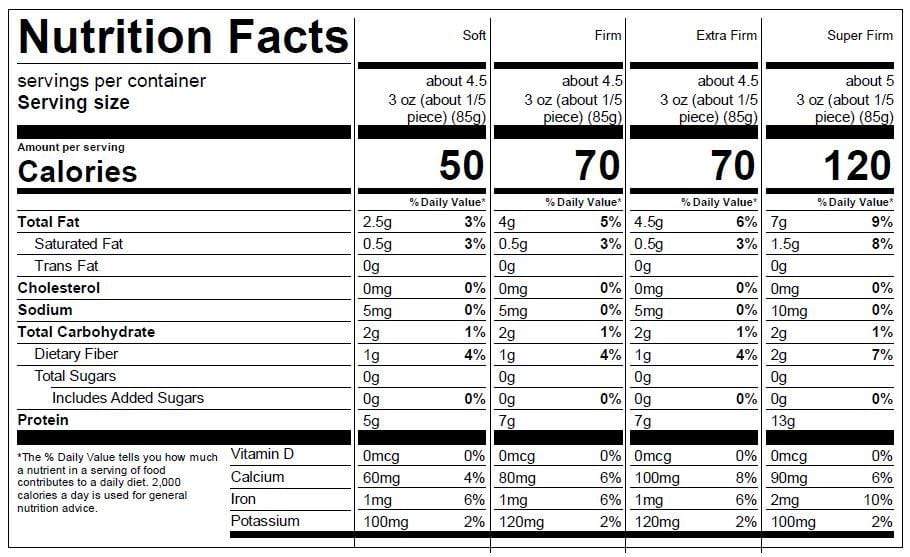 Image of  Mori Nu Tofu Nutrition Facts Panel