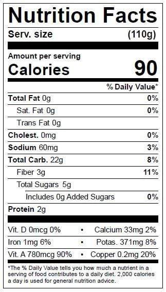 Image of  Organic Baby Garnet Yams (Sweet Potato) Nutrition Facts Panel
