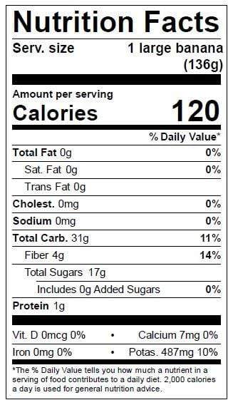 Image of  Organic Bananas Nutrition Facts Panel