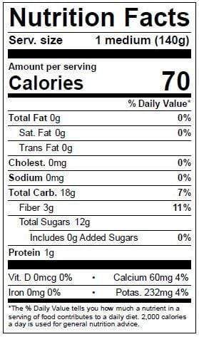 Image of  Organic Navel Oranges Nutrition Facts Panel