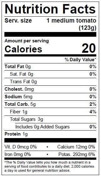 Image of  Organic Tomatoes Nutrition Facts Panel
