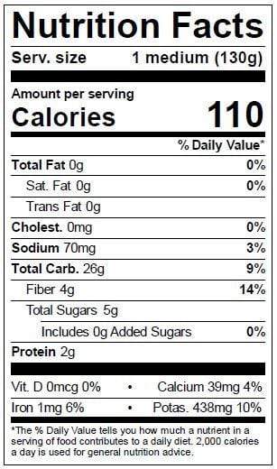 Image of  Organic Yams (Sweet Potato) Nutrition Facts Panel