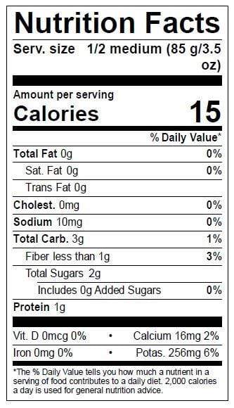 Image of  Organic Zucchini Nutrition Facts Panel