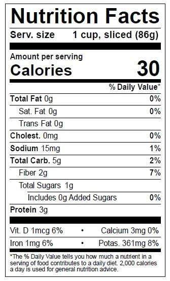 Image of  Oyster Mushrooms Nutrition Facts Panel