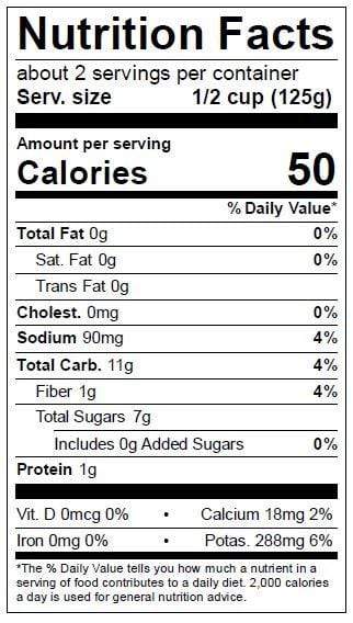 Image of  Peeled & Steamed Butternut Squash Nutrition Facts Panel