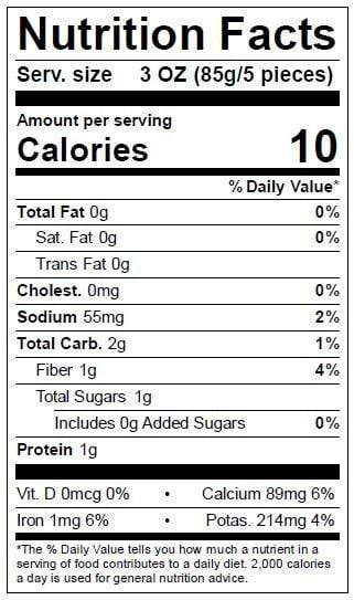Image of  Petite Baby Choy Sum Nutrition Facts Panel