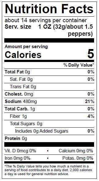 Image of  Pickled Jalapenos Nutrition Facts Panel